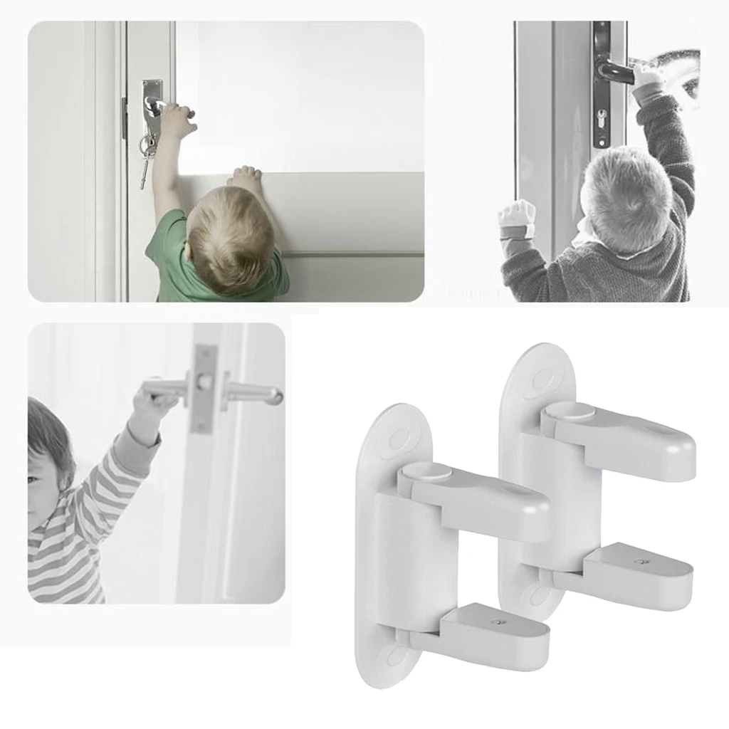 Cerraduras de palanca de puerta de ABS para beb&eacute;, paquete de 2 manijas de seguridad a prueba de ni&ntilde;os, cerraduras de perilla de prueba de beb&eacute; autoadhesivas, Pestillos blancos-2