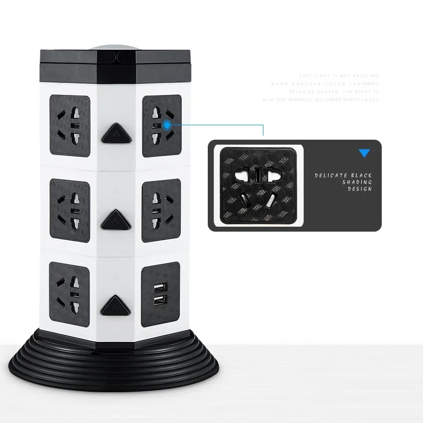 Tower Power Strip Vertical Desktop Multi Socket 7/11/15 Outlet with Dual USB 1.8M Extension cord Overload Protection | Обустройство