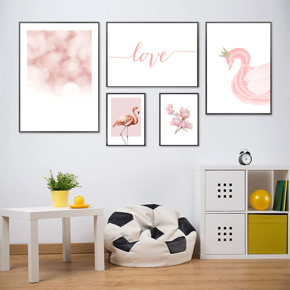 Домашний декор скандинавский плакат цветочный принт розовый Фламинго настенный