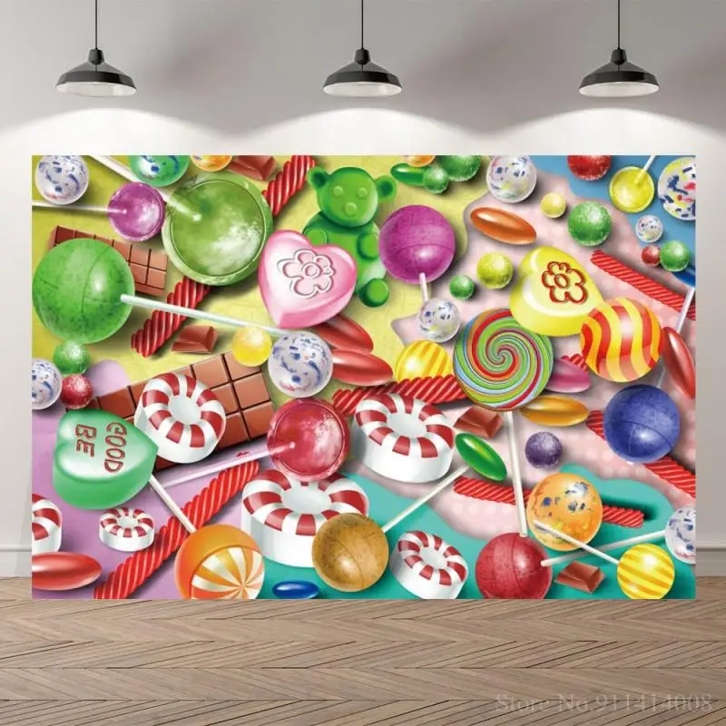 

Lollipop Candy Bar Dessert Donut Baby Birthday Photography Backdrops Customize Photographic Backgrounds For Photo Studio