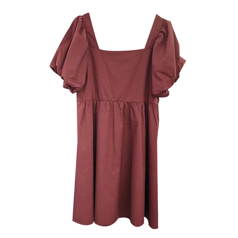 

Puff Sleeve Dress Women's Summer Dongdaemun Solid Color Elegant Slimming Youthful-Looking Sweet Square Collar Pullover A- line
