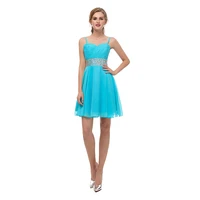 new arrival on sale light blue chiffon homecoming dersses short spaghetti straps beading mini length cocktail party gowns 15671