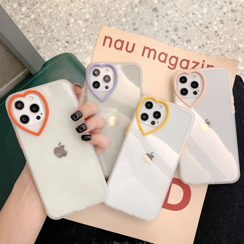 

Cute Love Heart Protective Lens Phone Case For iPhone 11 12 X XS XR Pro Max Mini 7 8 Plus SE2020 Soft TPU Transparent Back Cover