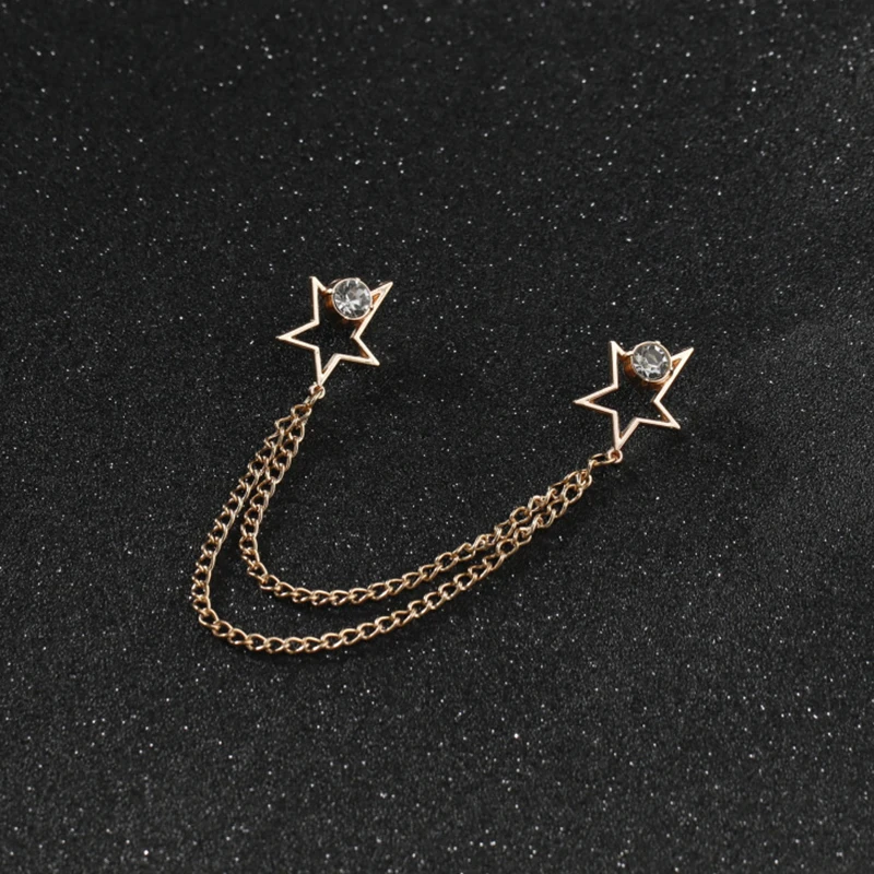 Золотая Звезда Стразы цепочка булавка для воротника брошь женщин и мужчин