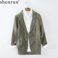 shenrun men blazers linen comfortable breathable casual suit jackets simple solid color spring autumn loose fit work daily life
