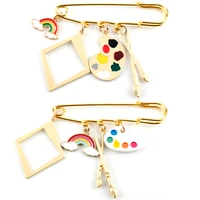 trendy watercolor pen palette rainbow enamel metal lapel pins badges pendant brooches for kids children friends jewelry gift