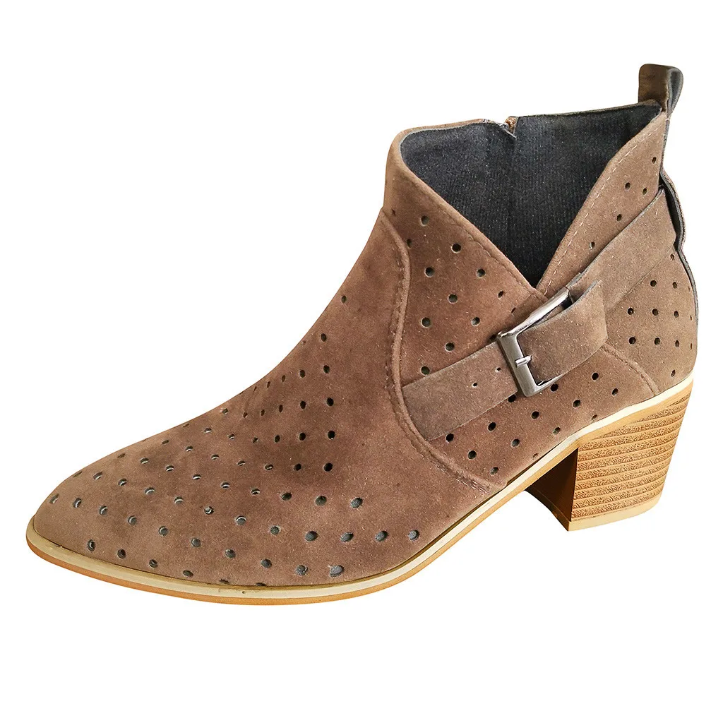 Women Ankle Boots Hollow Shoes Female Casual Belt Buckle Women's Large Size Autumn High-Heeled Shoe botas mujer #903 | Обувь