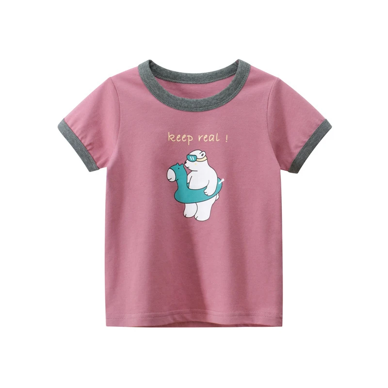 

Summer New Baby boy clothes Short sleeve T-Shirt Children Cotton Breathable Cartoon Swimming bear Beach sport top