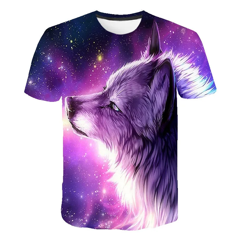 

2021 Summer 3D Kids T-shirt Wolf Pattern Cool Boys Fashion Short Sleeve TShirt O-Neck Street Couple Loose Casual 4T-14T T-shirt