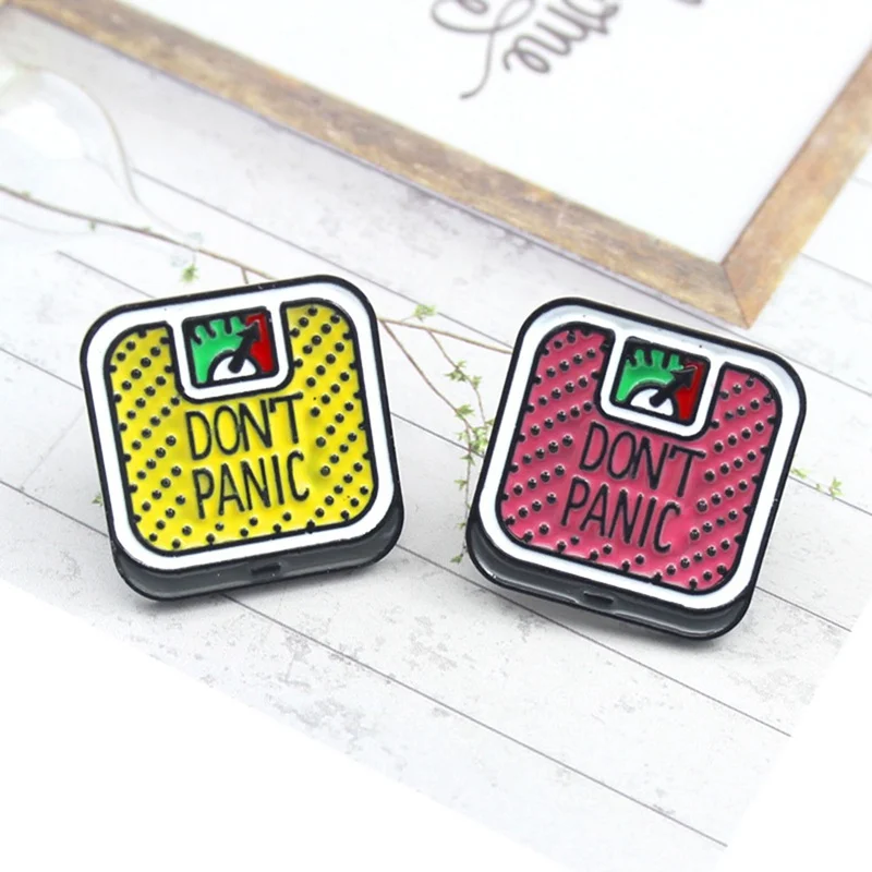 

New Enamel Pin Don't Panic Weight Scale Badge Brooch Lapel Pin Denim Jeans Shirt Bag Fun Jewelry Gift For Girl Decoration