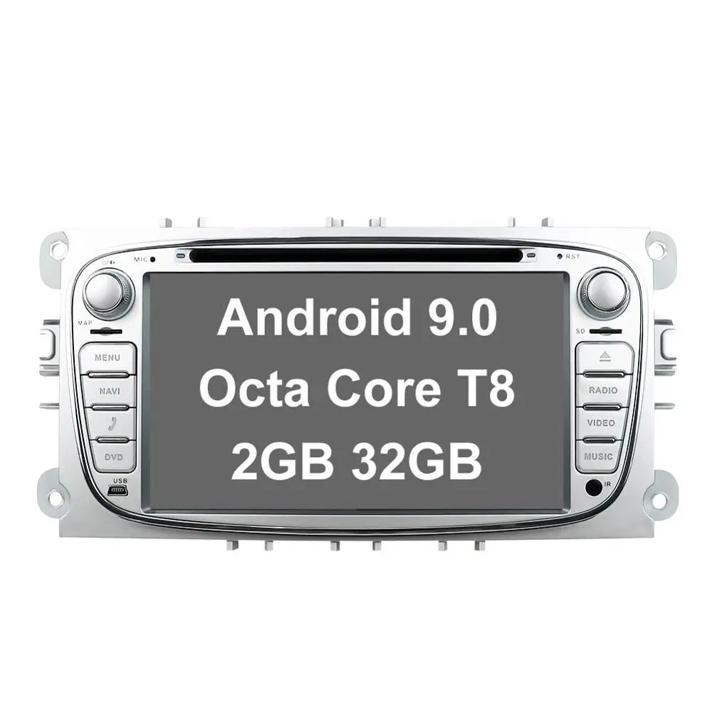 Silver-2GB 32GB T8 Android 9 gps автомагнитолы 2 Din Автомобильный мультимедийный плеер 7 ''аудио dvd-плеер для Ford/Focus/S-Max/Mondeo 9/Galaxy yc-Max PX6 4G 64G - Цвет: Silver-2GB 32GB T8