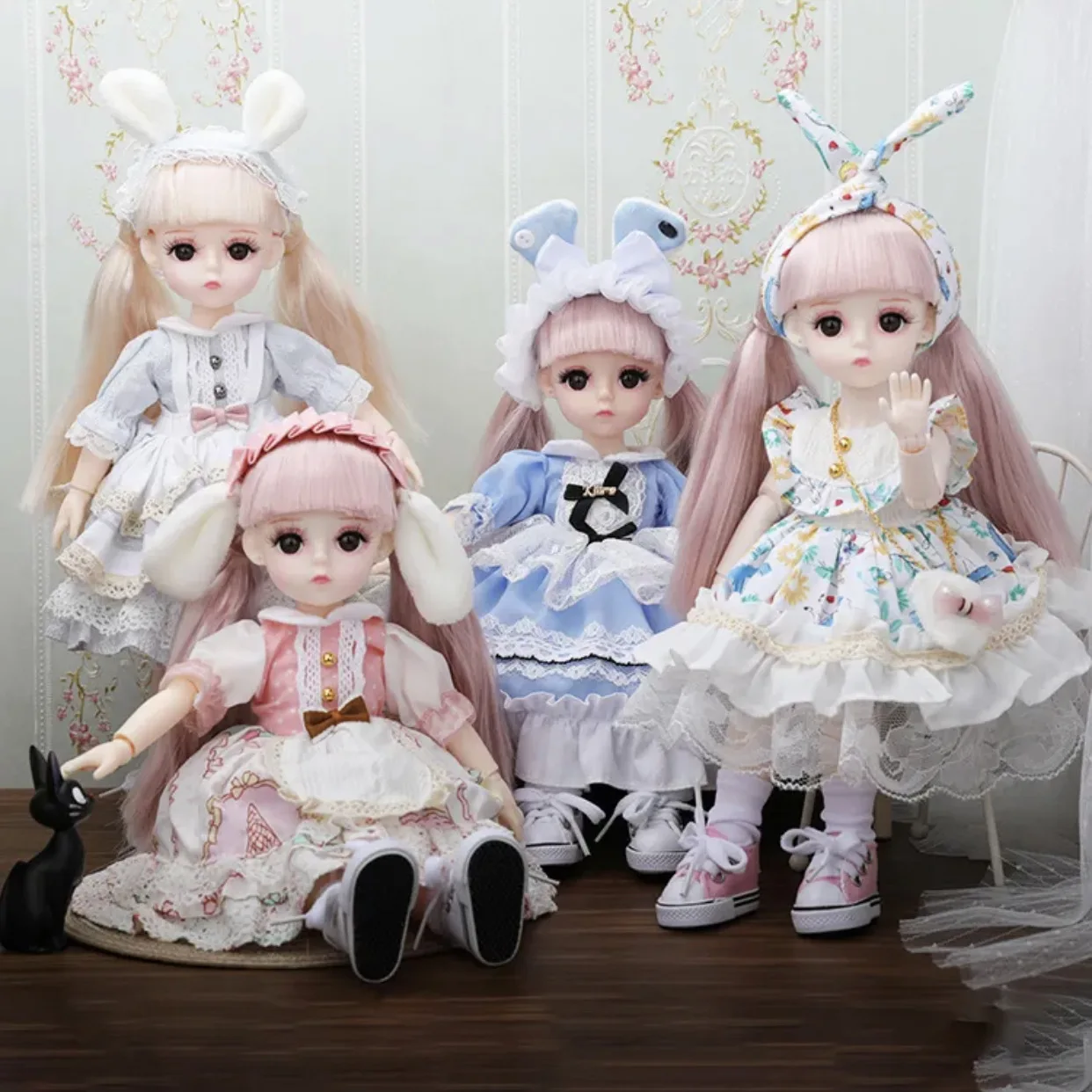 

30cm Doll 6 Points BJD Princess Series Doll 13 Joints Movable 4D Eyes Fashion Dress Up Golden Pink Mid-length Wig Girl Toy Gift