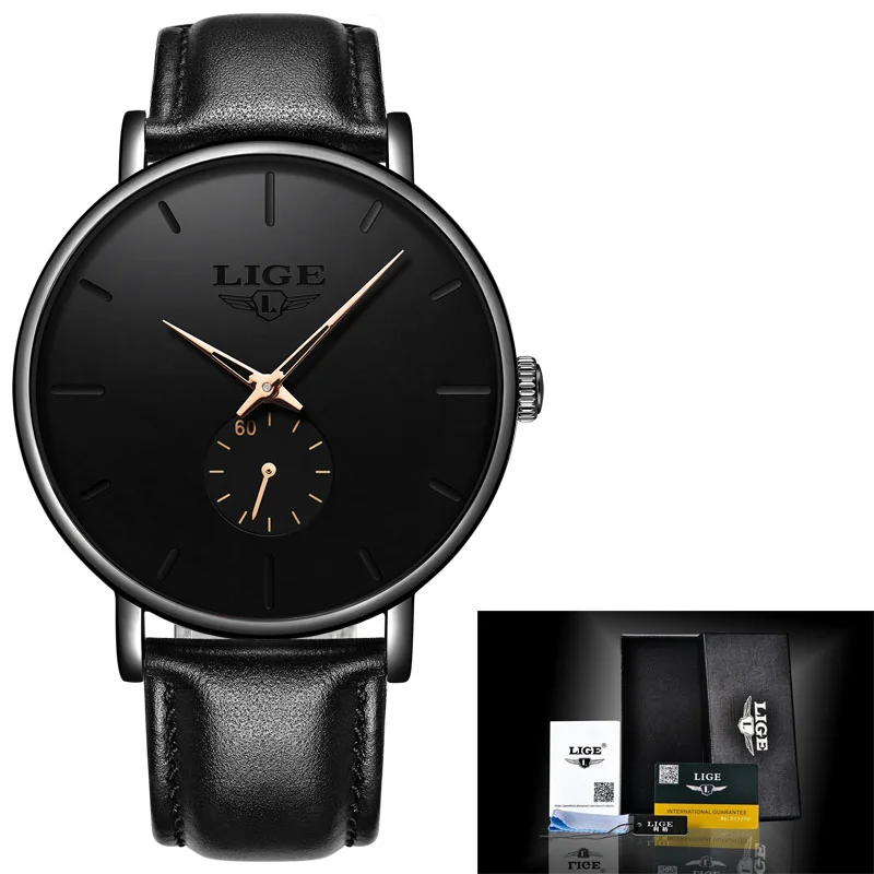 Black rose gold L LIGE новые модные спортивные для мужчин s часы лучший бренд класса люкс водостойкий Простой ультра-тонкий часы для мужчин кварцевые наручные часы Masculino - Цвет: Black rose gold L