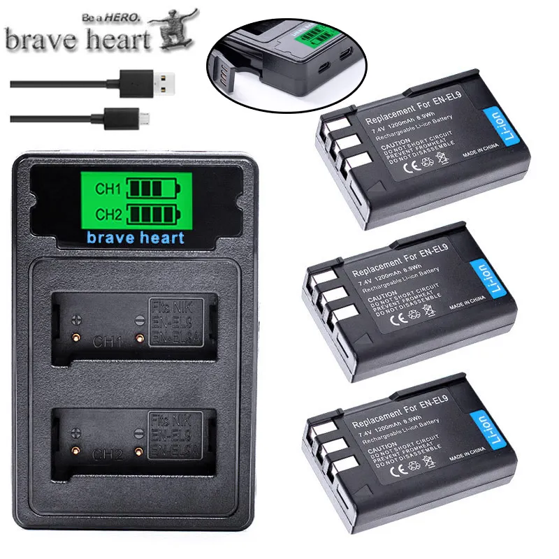 chagrer and 3battery EN-EL9 EN EL9 EN-EL9a EN EL9a EL9a камера Литий-ионный аккумулятор+ двойной USB ЖК-зарядное устройство для Nikon EN-EL9a D40 D60 D40X D5000 D3000 - Цвет: chagrer and 3battery