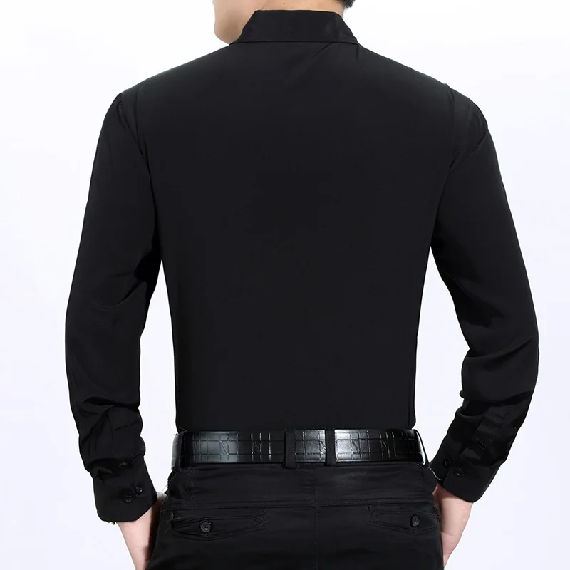 AYUNSUE200% Silk Summer Men Shirt White Black Long Sleeve Formal Mens Dress Shirts Plus Size Camisa Hombre 3400 KJ2945 | Мужская одежда