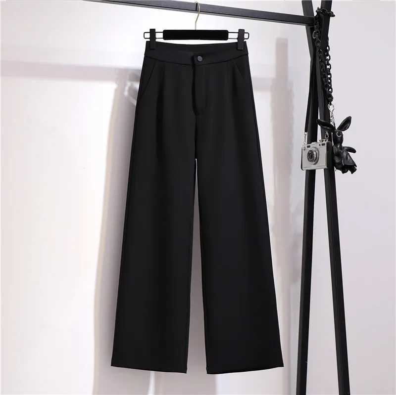 

Wide Leg Female Pants 2021 New Spring Autumn High Waist Loose Straight Pants Casual Black Long Trousers for Women