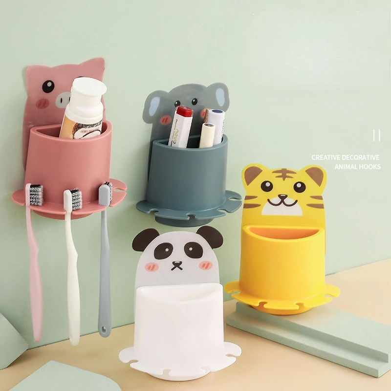 

Cartoon Animal Toothbrush Holder Home Wall-mounted Punch-free Toothpaste Shelf Office Bathroom Multifunc Storage Accessories