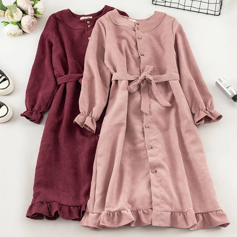 Женское длинное вельветовое платье средней длины SINGRAIN повседневное в корейском