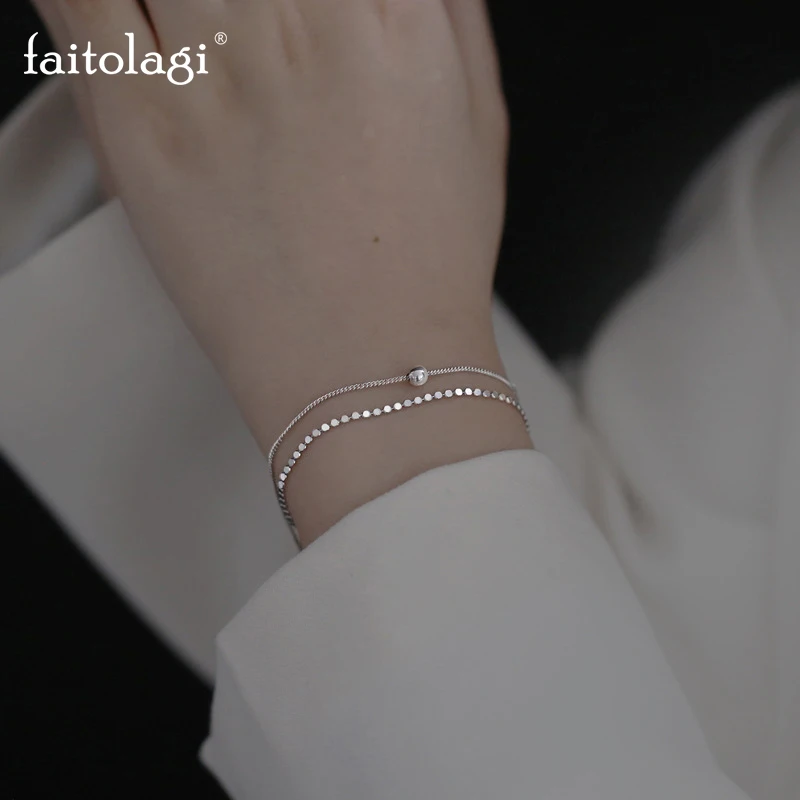 

Double Layer Sequins Beads Bracelet Round Charm Slim Chain Bangle Bracelets For Women Girl Charm Elegant Jewelry Gift