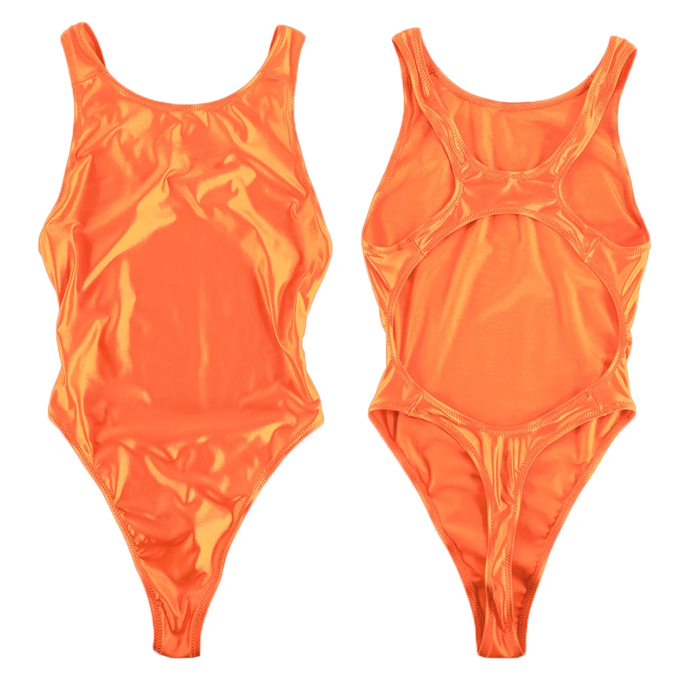 Цельный купальник женский масляный глянцевый с высокой вилкой T-String мертвый банк