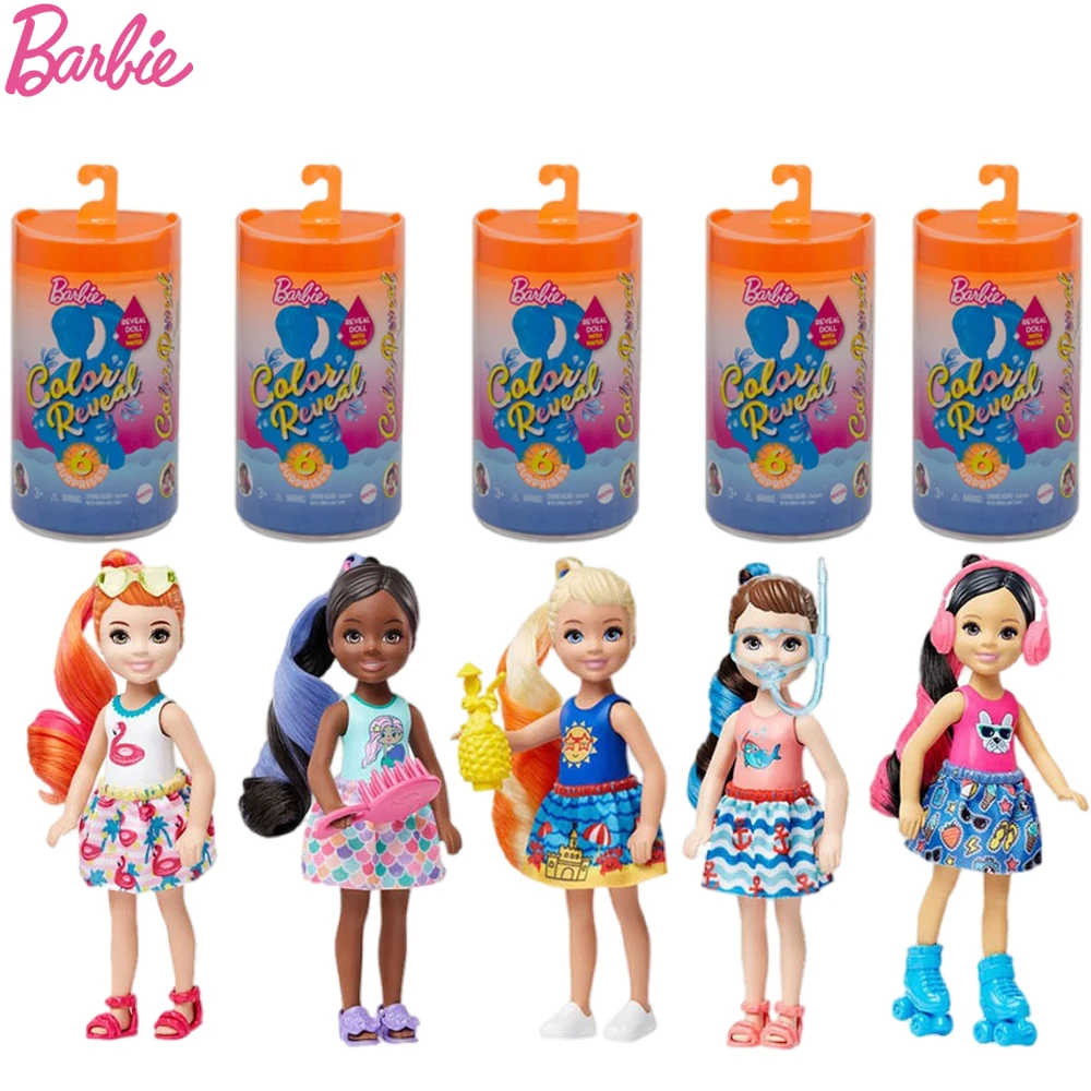 

Barbie GTP52 Color Reveal Little Kelly Chelsea Outdoor Themed Doll Temperature Sensing Discoloration 6 Surprises Blind Box Toys