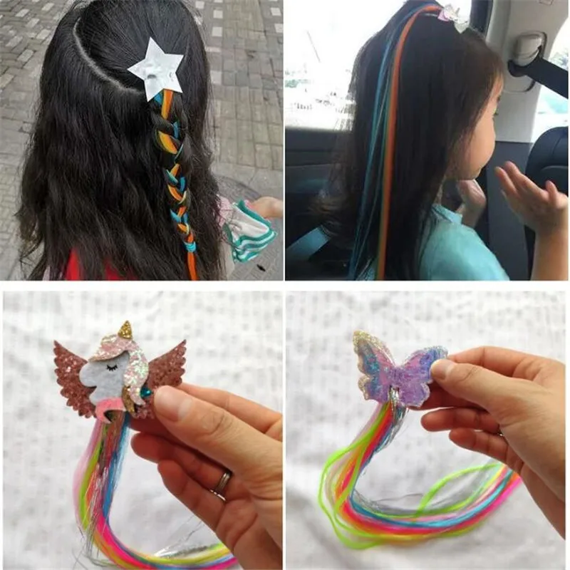 Милые красочные парики для девочек с единорогом из мультфильма заколки волос