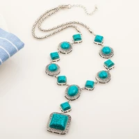 turquoise necklace vintage rhombus round geometry alloy necklace