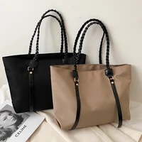 high class women large capacity shoulder bag nylon solid color female daily totes handbags street woven strap shopping pouch