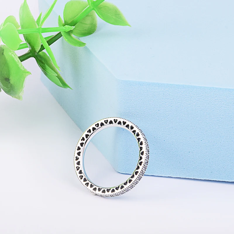 Подлинное кольцо из стерлингового серебра 925 пробы с сердечками для женщин