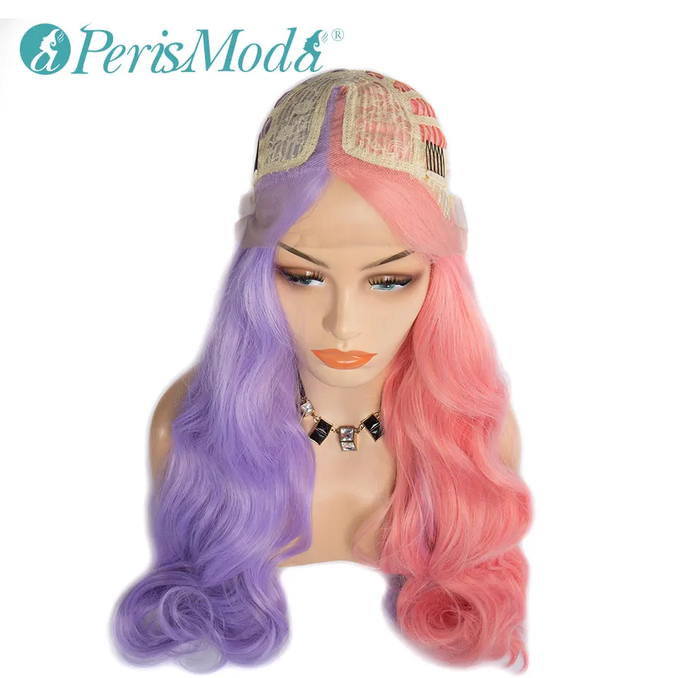 Длинные волнистые полурозовые и полуфиолетовые 26 дюймов Синтетические