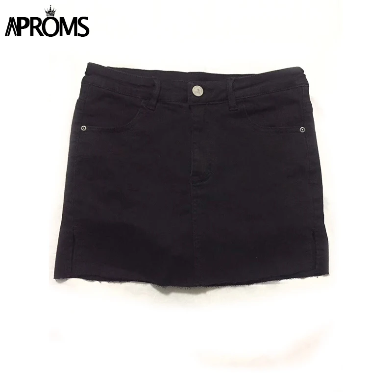 Aproms, черные, синие джинсовые шорты, юбки для женщин,, сексуальные, с высокой талией, с разрезом по бокам, обтягивающие шорты, уличная мода, облегающие плавки - Цвет: Черный