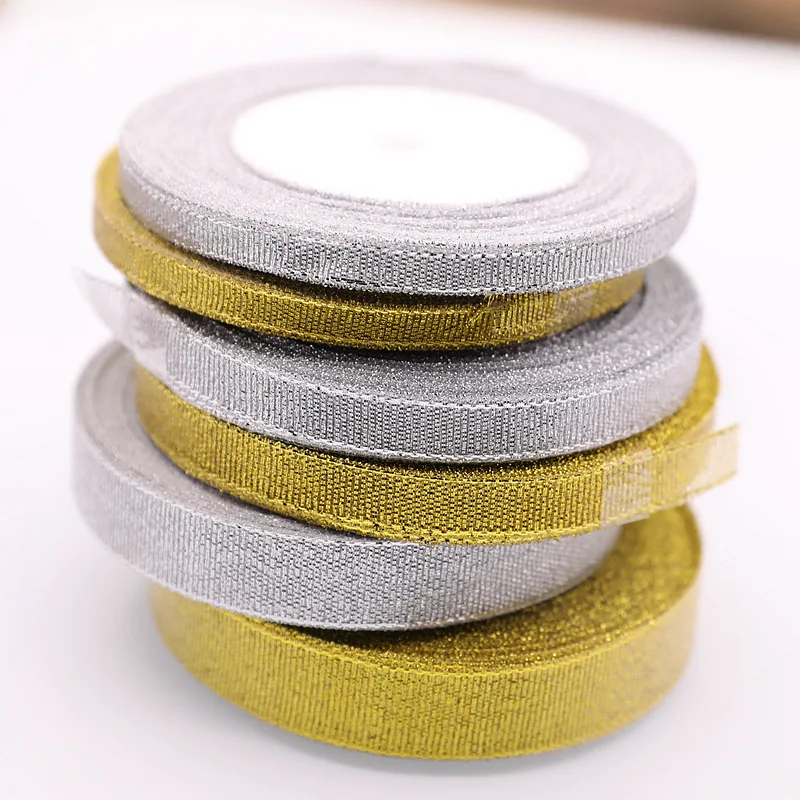 

(6mm Tot 50mm) golden Silver Glitter Lint 25 Yards/roll Uien Linten Wimpel voor Bruidstaart Gift Decoratie DIY Craft