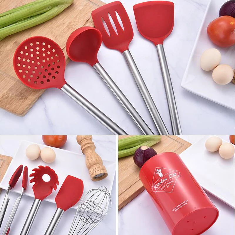 Силиконовая кухонная утварь с антипригарным покрытием ручка из нержавеющей