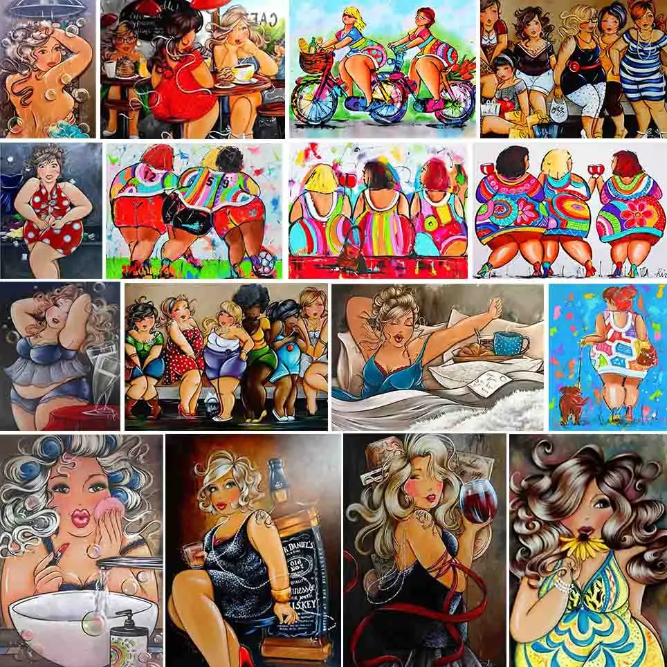 Даймонд пэинтинг карикатура Толстая Женщина Полный Квадратный Рукоделие Вышивка Женщина Северная Ванная Декор Картина