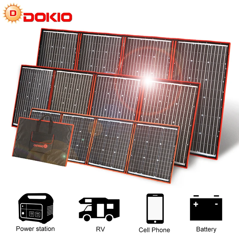 Dokio Flexible Foldable Solar Panel High Efficience Travel & Phone & Boat Portable 12V 80w 100w 150w 200w 300w Solar Panel Kit