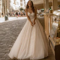 glitter a line wedding dresses scoop neck lace appliques bridal dress sequins sleeveless backless elegant wedding gowns