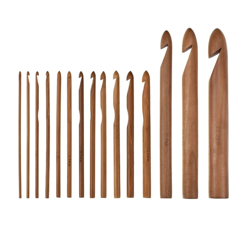 

15 Mix Bamboo Crochet Hooks Set Handcrafted 3.0mm to 25mm Big Sizes Crochet Needles for Yarn Weave Craft Large Knitting