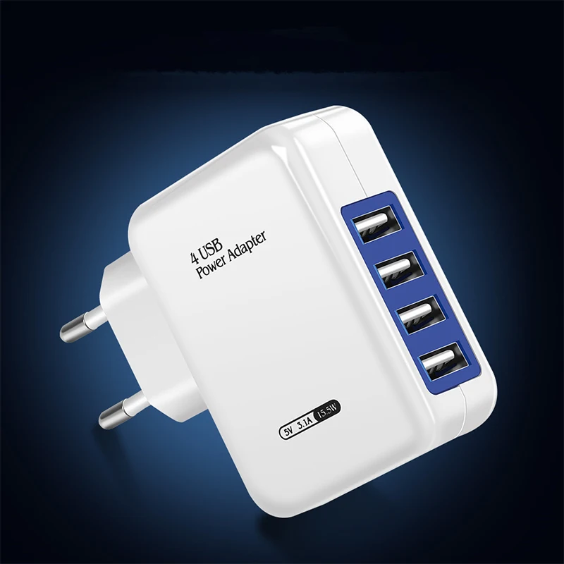 

Multi-Mmouth 5V 3.1A 15W Charge Fast Charger Ports EU US Plug Adapter 4 USB Smart Charging For iPhone Android Mobile Phone
