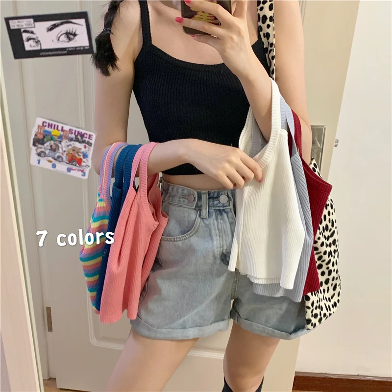 

OUMEA Knitted Cami Top Women Underwear Simple Rib Spaghetti Top Summer Skinny Casual Strappy Sexy Cami Top Sleeveless Solid Top