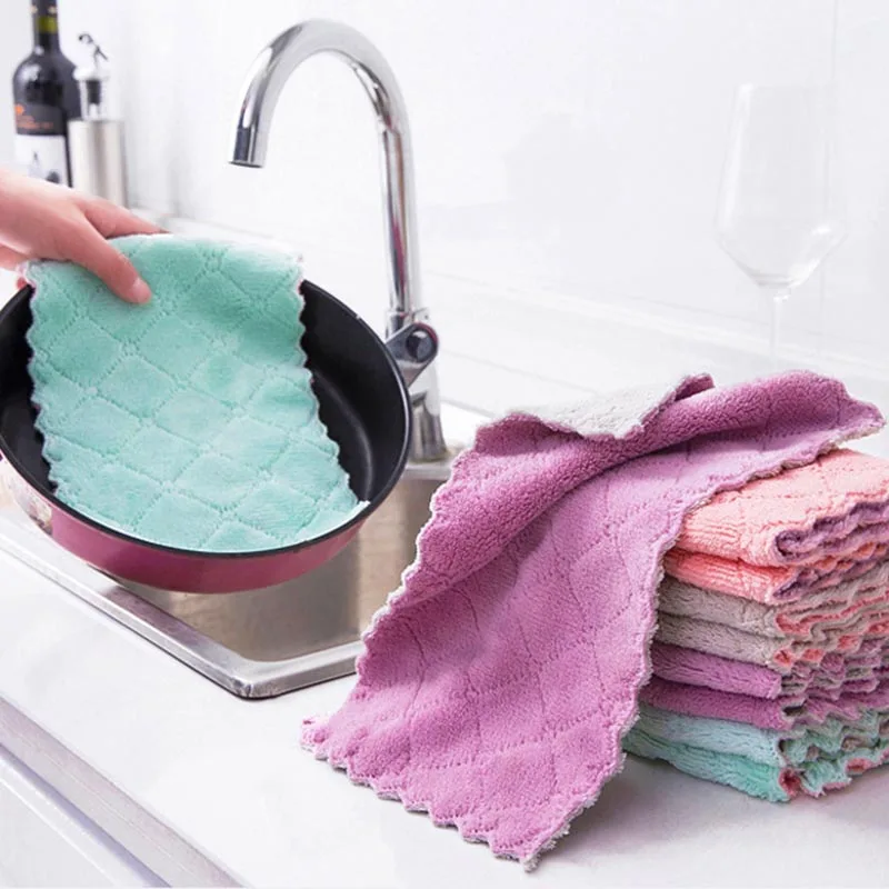 

1PC Double Color Rag Dish Microfiber Cloth Water Absorption Thickening Home Kitchen Dish Washing Towel Table Dishcloth