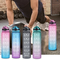 1l portable water bottles straw bounce cover time scale leakproof large capacity outdoor sports fitness gradient water bottle