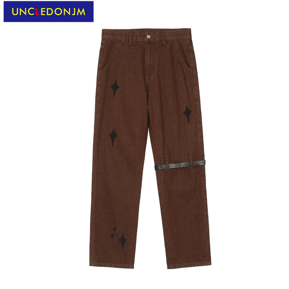 

Джинсы мужские с вышивкой UNCLEDONJM, дизайнерские джинсы для мужчин в стиле high street, мужская одежда 2021, джинсы для мужчин