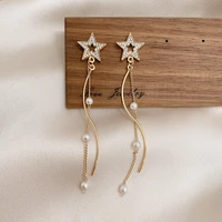 women fashion bohemia star drop earrings retro golden color chain tassel earrings stud long pendant tassel piercing ear jewelry