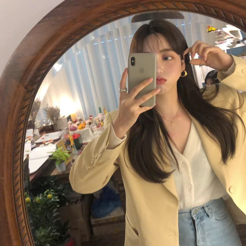 

Yellow Women Blazers Sweet Korean Autumn Clothing Elegant Office Lady Ropa Mujer 2020 Work Mujeres Abrigos