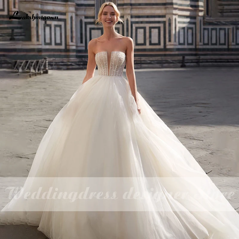 

Lakshmigown Strapless wedding dress in tulle with embroidered bodice V-neck Abito da sposa principe Bridal Gown vestido de novia