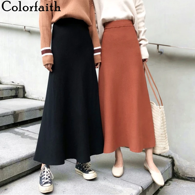 Женская винтажная вязаная юбка Colorfaith элегантная трапециевидная до середины икры