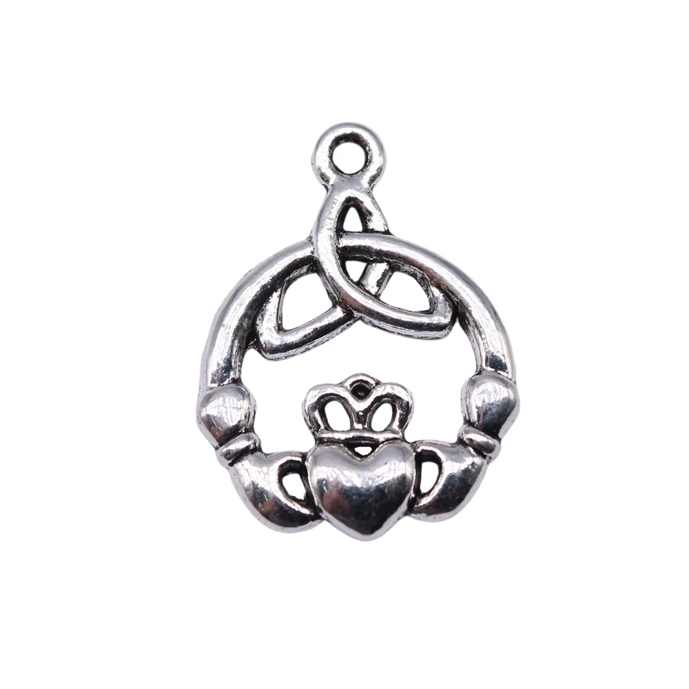 

10pcs Hand Heart Crown Charms Jewelri Pendant Antique Silver Color 24x18mm
