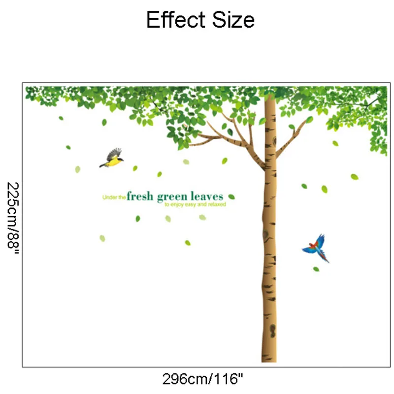 

225*296cm Large Fresh Green Leaves Wall Stickers Birds Home Decor for Kids Room Living Room Bedroom Decor DIY Vinyl Decals Decor