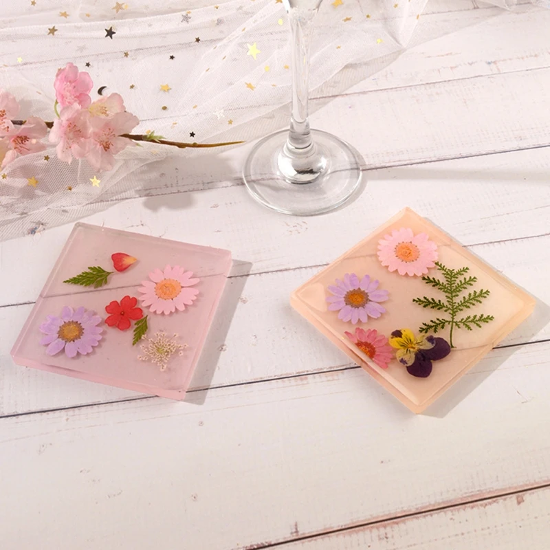 

2 Pcs Round Square Coaster Crystal Epoxy Resin Mold Cup Mat Pad Silicone Mould X7YA