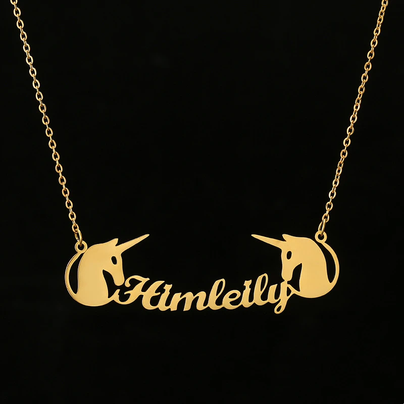 

Custom Name Necklaces For Women New Stainless Steel Personalized Animal Horse Gold Nameplate Customized BFF Jewelry Gift mujer